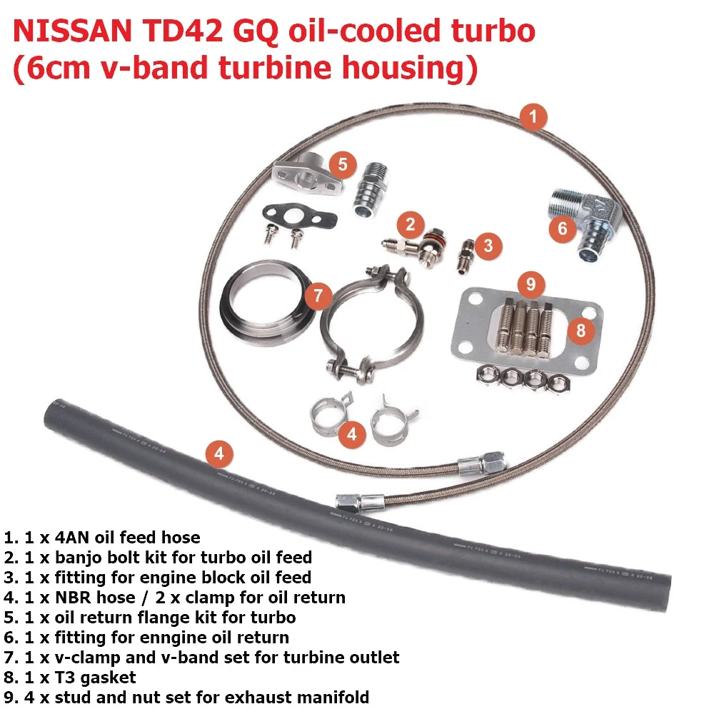Kinugawa Turbo 3" TD05H-18G 6cm 2.5" V-Band for Nissan Patrol TD42 Top Mount Oil-Cooled 90 Degree - Image 7